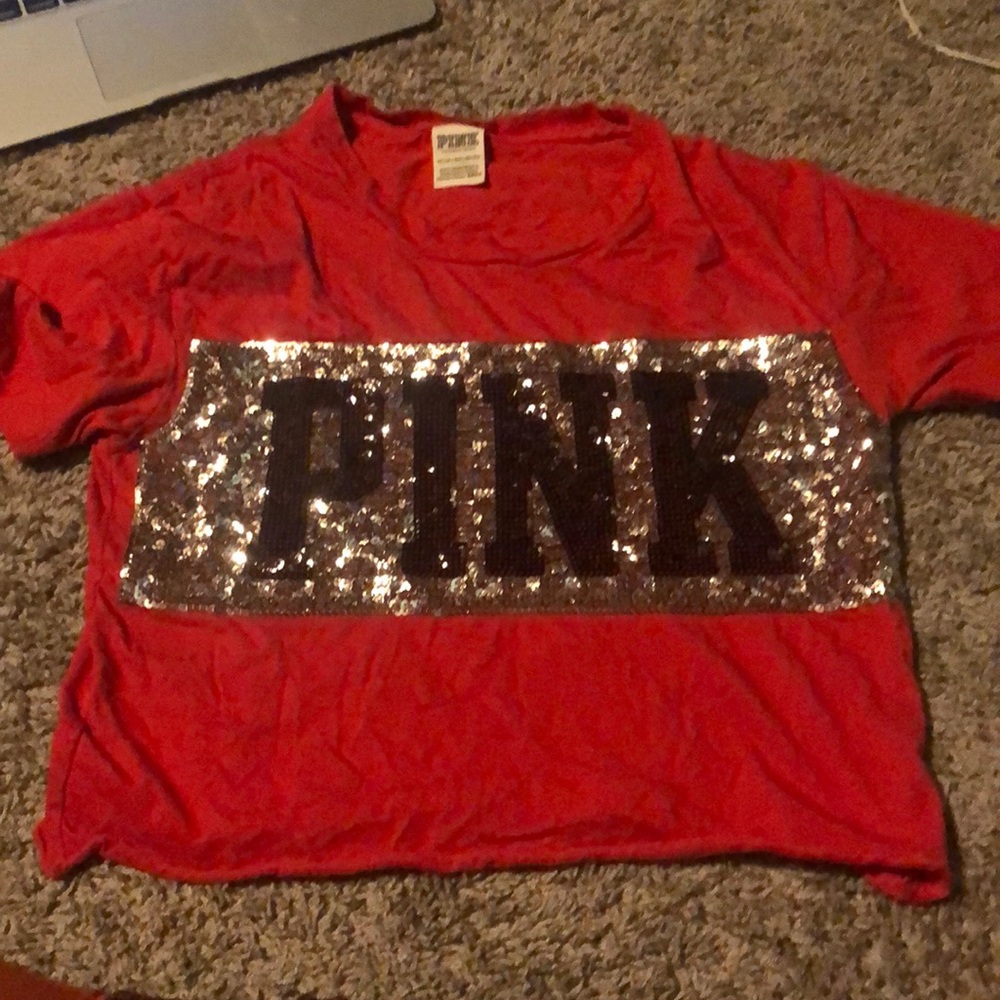 Pink Victoria Secret Red and Black sequin crop top